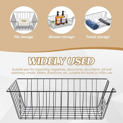 Yeaqee 3 Pcs Letter Tray Wire Paper Trays Stackable File Desk Organizer Metal File Paper Holder Basket for Desk Desktop Letter Storage for Office Home Classroom School (Black,14'' X 10'' X 3'')