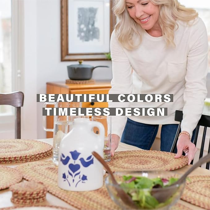 Homespice Harvest Jute Braided Table Runner, Warm Country Decor, Set of 2, Multicolor Oval 8x28 - Also Ideal as Stair Treads - Rich Colors, Easy to Clean, Durable and Protects Furniture