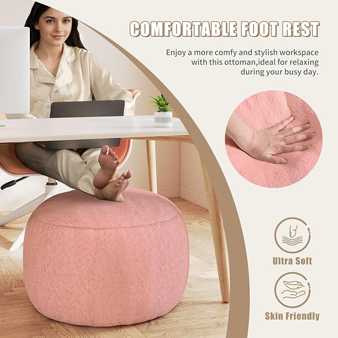 Round Stuffed Pouf Ottoman for Foot Rest, A Round Modern Foam Filled Poufs, Floor Chair for Living Room, Nursery, Dorm,Outdoor, A Soft Modern Foot Stool Perfect to Rest Your Feet (Pink, 29Inch)