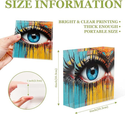 Decorative for Home Decor Paint Abstract Texture,Watercolor Eyes Acrylic Desk Decor 4x4 Tabletop Wall Sign - Presents for the Friends - Housewarming Presents
