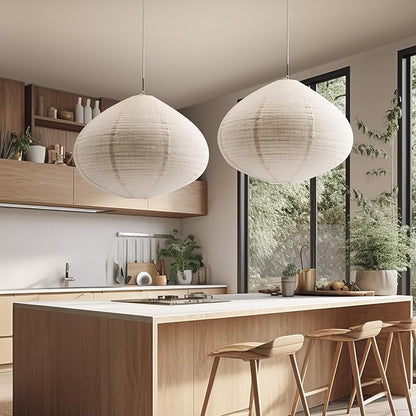 1PCS Hanging Lamp shade Oval 20INCH Blended Linen Pendant Lampshade Handmade Hanging Lantern Minimalist White Lamp Decorations Suitable for the Living room Hallway Bedroom and Kitchen