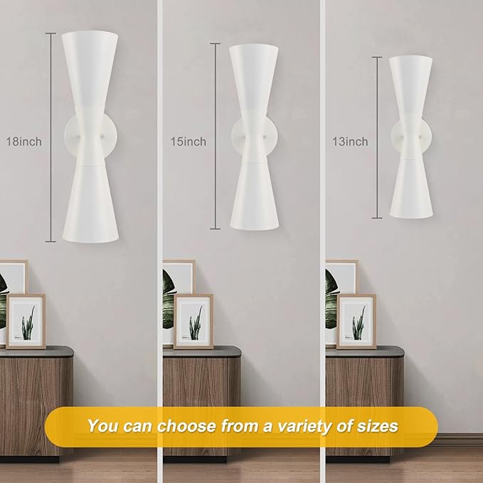 Modern Indoor Wall Sconce Up and Down White Wall Sconce Mid Century Indoor Wall Light Fixture Hardwired Wall Mounted Lamp for Living Room Bathroom Bedroom Hallway 13 Inch