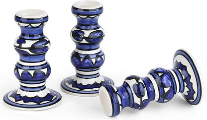 Vixdonos Painted Ceramic Vase Colorful Bud Vase Set of 3 Small Flower Vase Rustic Mini Vases in Bulk for Home Decor, Wedding and Dinner Party(Blue)
