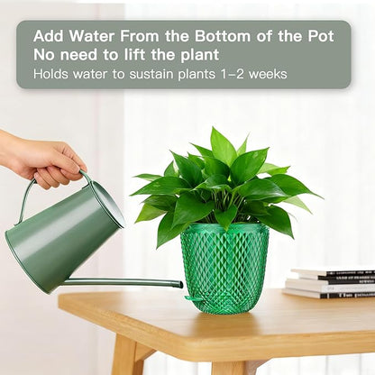 QCQHDU Self Watering Hanging Pots, 2 Pack 5.7 Inch Hanging Planters for Plants Indoor, Outdoor Flower Pots with Drainage Holes and 3 Hooks Chains for Garden Home (Emerald)