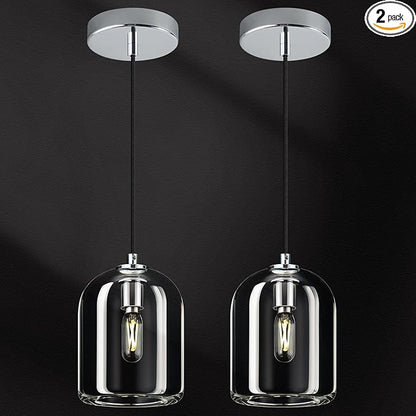 Modern Chrome Pendant Lights Kitchen Island Ceiling Chandelier Indoor Crystal Hanging Light Fixtures for Dining Room Kitchen Living Room Bedroom（2Pack）