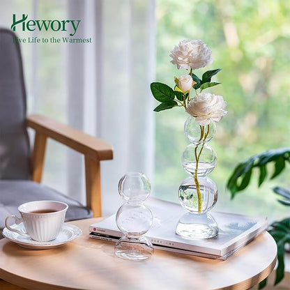 Glass Bubble Vases for Flowers, Hewory 2pcs Clear Unique Cute Single Flower Vase for Centerpieces, Funky Aesthetic Vase Skinny Bud Vase, Cool Groovy Decor for Home Living Room Bedroom Office Tabletop