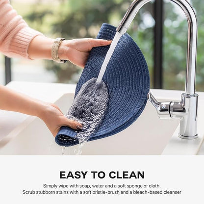 Round Placemats Set of 12 Woven Placemats Washable Braided Table Mats for Dining Table Heat Resistant Non-Slip Circle Place Mats(Navy Blue)
