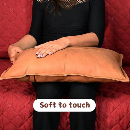 100% Lambskin Leather Pillow Cover - Sofa Cushion Case - Decorative Throw Covers for Living Room & Bedroom, 12X20 Inch - Gold Antique Box Pack of 2