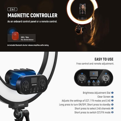 NEEWER RL45B 18" Edge Lit Desk Ring Light for Phone Camera Laptop LED Lighting Kit Phone Holder Desktop Stand Ball Head Mount Video Conference Webcam Recording Zoom Call Streaming Makeup Selfie