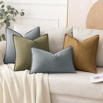 MIULEE Decorative Linen Pillow Covers 16x16 Inch Gray Boho Farmhouse Neutral Couch Throw Pillows for Bed Pack of 2 Accent Modern Pillowcase Sofa Livingroom Home Decor