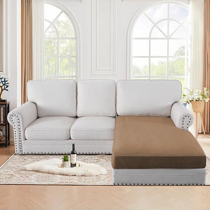 H.VERSAILTEX Suede Chaise Lounge Cover Indoor Stretch Couch Covers for Sectional Sofa Couch Cover L Shape Both Left/Right(1 Piece Chaise Cover, Mocha)