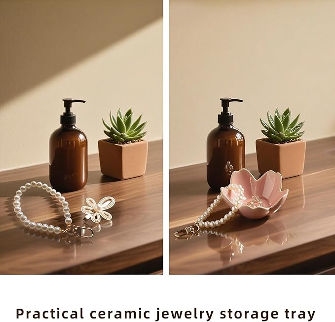 Flower Shaped Jewelry Organizer - Ceramic Ring Dish for Earrings Necklaces Bridal Gift for Women (pink)