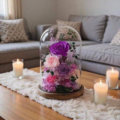 Flowers for Delivery Preserved Flowers Rose in Glass Dome,Purple Rose Forever Flowers Birthday Gifts for Women Mom Grandma Friend Gifts for Her,Home Decor
