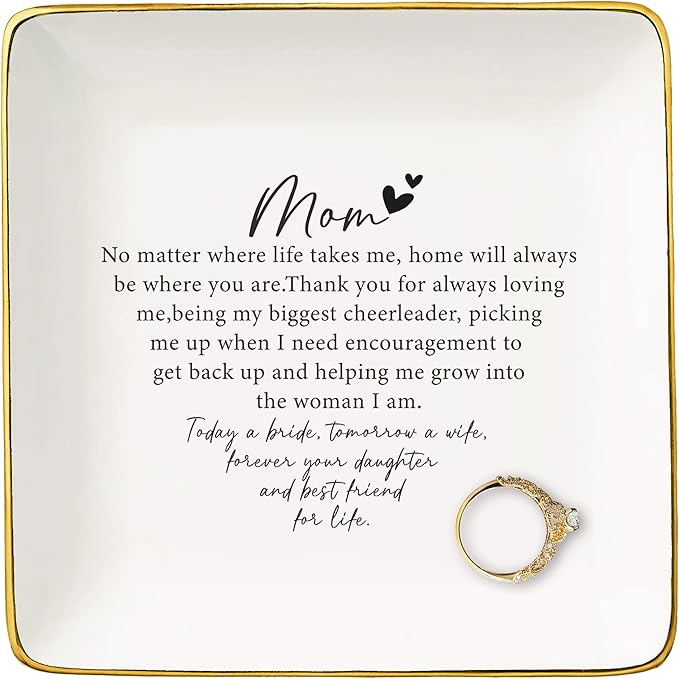 NZY Mother of the Gifts from Bride,Bridal Shower Gifts for Mother,Wedding Present for Mom from Daughter-Thank You Present-Today a Bride,Tomorrow a Wife-Ceramic Jewelry Tray Trinket Holder Ring Dish