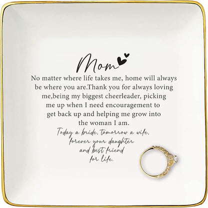 NZY Mother of the Gifts from Bride,Bridal Shower Gifts for Mother,Wedding Present for Mom from Daughter-Thank You Present-Today a Bride,Tomorrow a Wife-Ceramic Jewelry Tray Trinket Holder Ring Dish