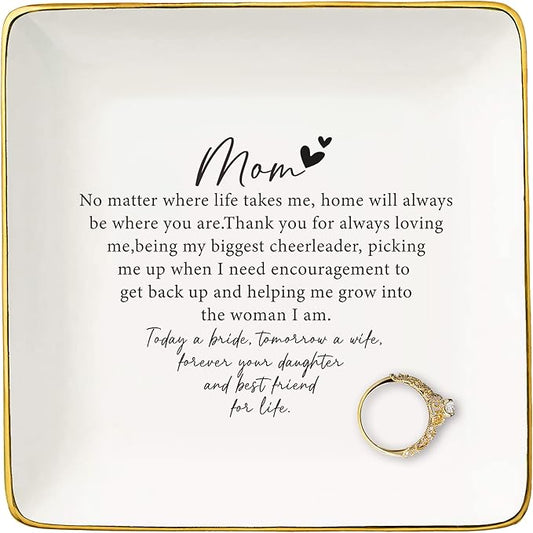 NZY Mother of the Gifts from Bride,Bridal Shower Gifts for Mother,Wedding Present for Mom from Daughter-Thank You Present-Today a Bride,Tomorrow a Wife-Ceramic Jewelry Tray Trinket Holder Ring Dish
