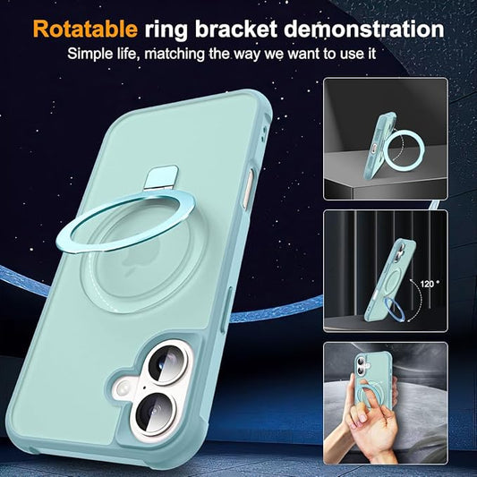 Compatible with iPhone 17 Case with Invisible Magnetic O-Ring Stand Military-Grade Translucent Phone Case for iPhone 17 6.3" [Compatible with Mag-Safe][Great Grip Feeling], Blue