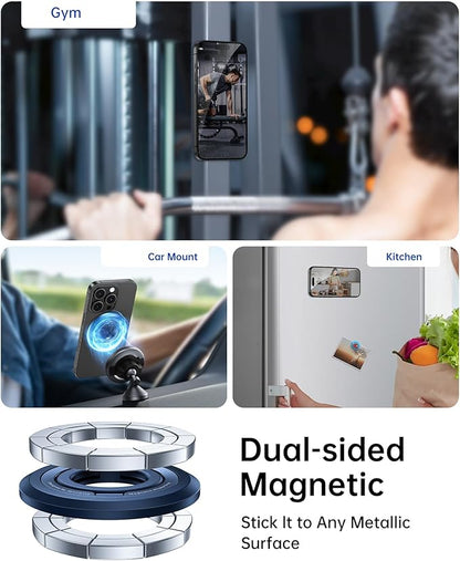 SYNCWIRE for MagSafe Ring Phone Holder, 360° Rotation Magnetic Cell Phone Grip Dual-Sided Magnets Phone Ring Kickstand Compatible with iPhone 17 16 15 14 13 12 Pro Max MagSafe, Android, Samsung etc.
