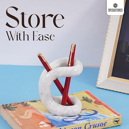 Marble Pen Holder for Desk 4 Inch White Pencil Holder for Desk Accessories & Workspace Organizers - Stone Stationary Holders for Office Decor - Pen Organizer for Gifts