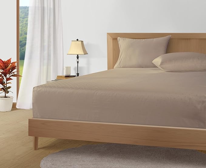 LANE LINEN 100% Egyptian Cotton Queen Sheet Set, Soft & Comfy Thick Fully Elasticized Mercerized Cotton Sheets Queen Size Set, No Pill Fade Resistant Elegant Jaquard Swiss Dot Queen Sheets- Taupe