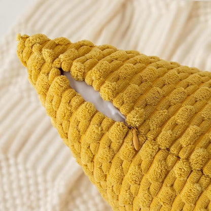 Kevin Textile 12x24 Inch Pillow Cover 1 Pack Boho Decorative Soft Striped Corduroy Lumbar Farmhouse Color Accent Rectangle Cushion Case for Living Room Couch Sofa Bed, Mustard Yellow