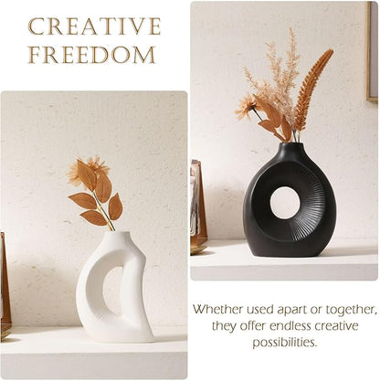 Ceramic Vase Set of 2 - Handcrafted Ceramic Vases for Home Decor & Shelf - Modern Farmhouse Decor for Kitchen, Office, Bedroom & Living Room Decorative Objects for Mantel, Table Centerpieces