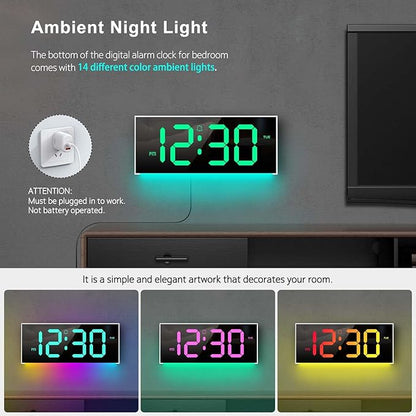 Large Digital Wall Clock 12", Digital Clock with Full Screen Display, 12 RGB Colors Changing, DST, Wall Clock with Night Lights for Elderly Living Room Bedroom Gaming Room (Whie)
