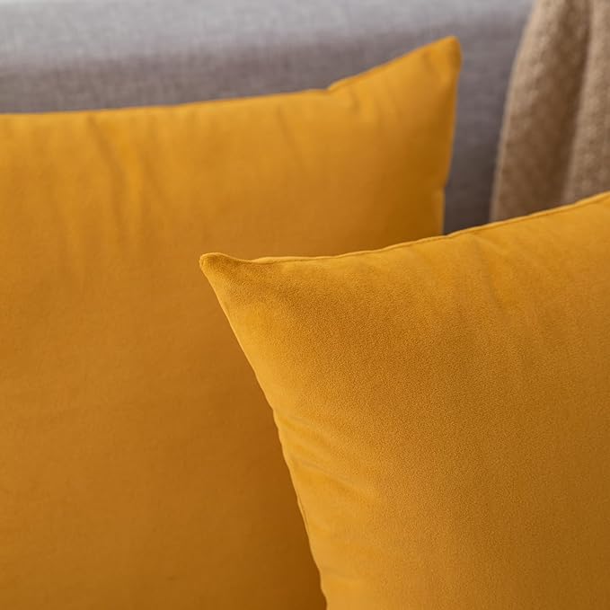 Set of 2 Velvet Throw Pillow Covers for Couch and Bed - 16"x16", Marigold