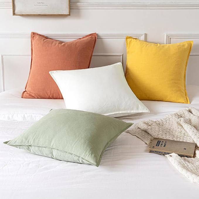 MIULEE Decorative Linen Euro Sham Pillow Covers 22x22 Inch Light Green Boho Farmhouse Neutral Spring Couch Throw Pillows for Bed Pack of 2 Accent Modern Pillowcase Summer Sofa Livingroom Home Decor