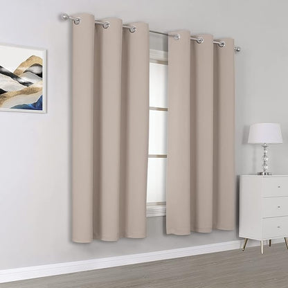 DUALIFE Light Brown Curtains for Bedroom - Warm Taupe Curtains for Kids Room Darkening Thermal Insulated Blackout Curtain Panels Grommet Top 38 x 45 Inch Length