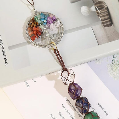 Anjiucc Handmade Crystal Window Car Hanging Ornaments 7 Chakra Home Ornament Yoga Meditation Car Decoration（A-Style 12）