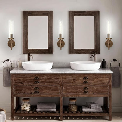 Bronze Wall Sconces White Light, 15'' Brushed Brass Knurled Bathroom Sconces Wall Lighting Vanity Light with Clear Glass, Indoor Wall Mount Light for Living Room Mirror Bedroom Stairs