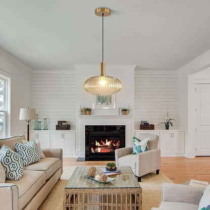 KCO Lighting Modern Gold Globe Pendant Lamp 1-Light Mid Century Antique Brass Dining Pendant Light Amber Glass Farmhouse Pendant Lighting Adjustable Large Vintage Hanging Ceiling Pendant Light