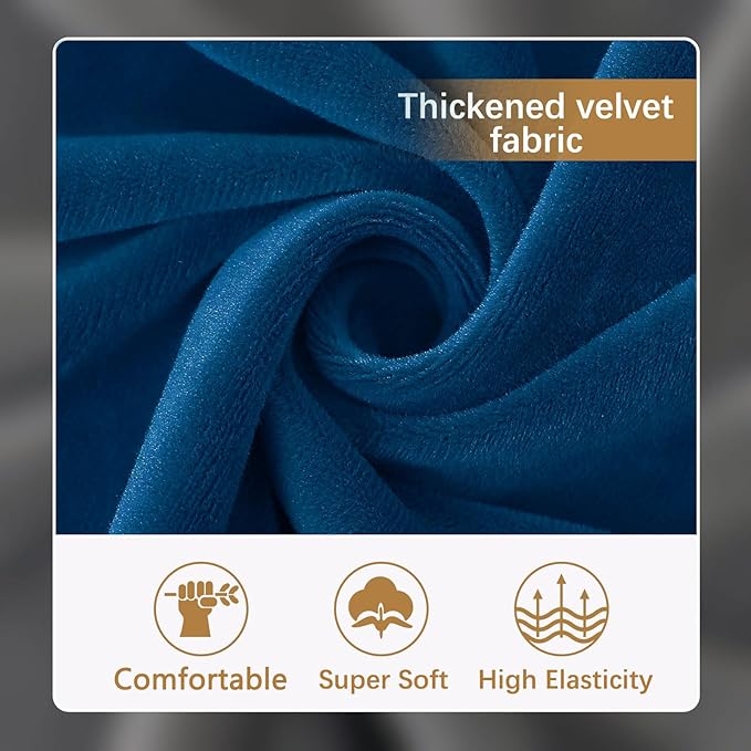 hyha Velvet Couch Cushion Covers, Soft Sofa Seat Covers for sectional 2 Cushion Couch Washable, Magic Sofa Slipcover with Elastic Bottom, Non-Slip Furniture Protector for Pets, Kid(Medium, Royal Blue)