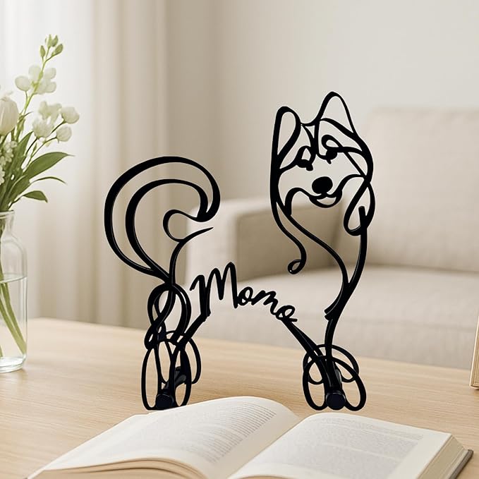 Personalized Husky Dog Minimalist Sculpture, Custom Name Siberian Husky Metal Desk Decor, Decorative Aesthetic Table Sign Gifts For Pet Lovers, Kids Room, Home Office Decorations