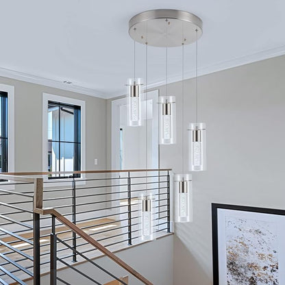 Modern Pendant Lights 5-Light Kitchen Light 40W CRI 80+ 3400lm with Brushed Nickel Finish Adjustable Kitchen Hanging Ceiling Light Fixtures for Kitchen Island Dining Room Hallway…