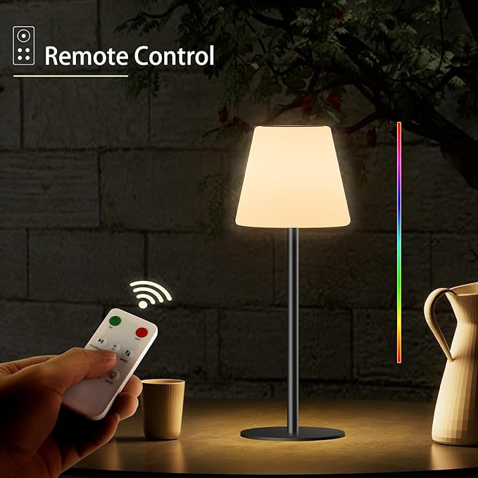 Solar Table Lamp Rechargeable Outdoor Solar Lamps with Light Sensor,Battery Operated Outdoor Lamps for Patio Waterproof,Dimmable Warm White and RGB LED Patio Lamp for Outside Terrace.