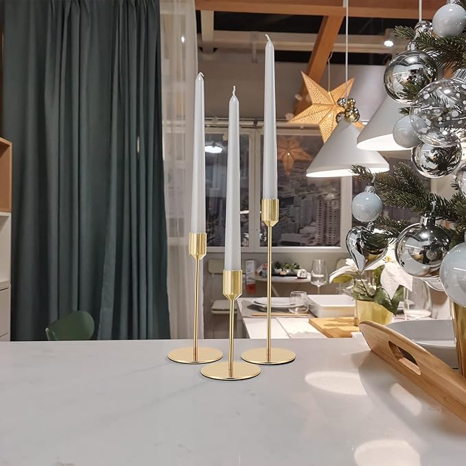 Set of 12 Candle Stick Candle Holder Gold Candlestick Holders Metal Taper Candle Holders for Wedding Tables Centerpieces Candlelight Dinner Home Decor(Candles not Include)