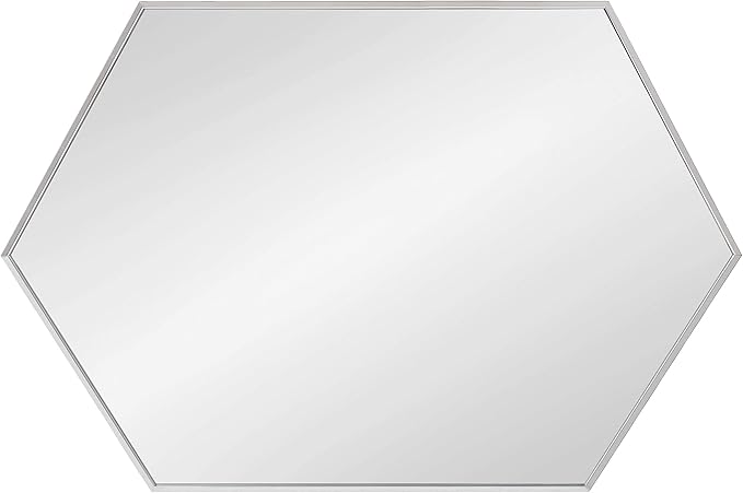 Kate and Laurel Rhodes Modern Hexagon Wall Mirror, 24.75 x 36.75, Silver, Chic Geometric Wall Mirror