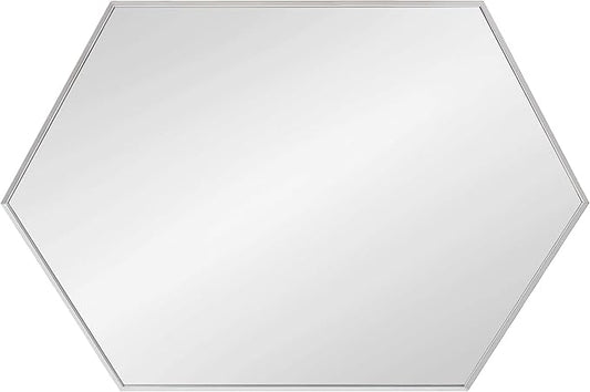 Kate and Laurel Rhodes Modern Hexagon Wall Mirror, 24.75 x 36.75, Silver, Chic Geometric Wall Mirror
