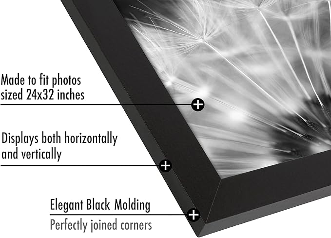Americanflat 24x32 Poster Frame with Polished Plexiglass - Black Picture Frame - Wide Photo Frames Made of Engineered Wood for Vertical or Horizontal Wall Display - Epic Collection - Black