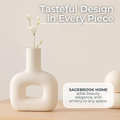 Sagebrook Home Modern Stoneware Vase - Decorative Dolomite Flower Holder - Minimalist Home & Office Accent - Stylish Tabletop Centerpiece for Living Room, Bedroom & Desk Decor - 8" White