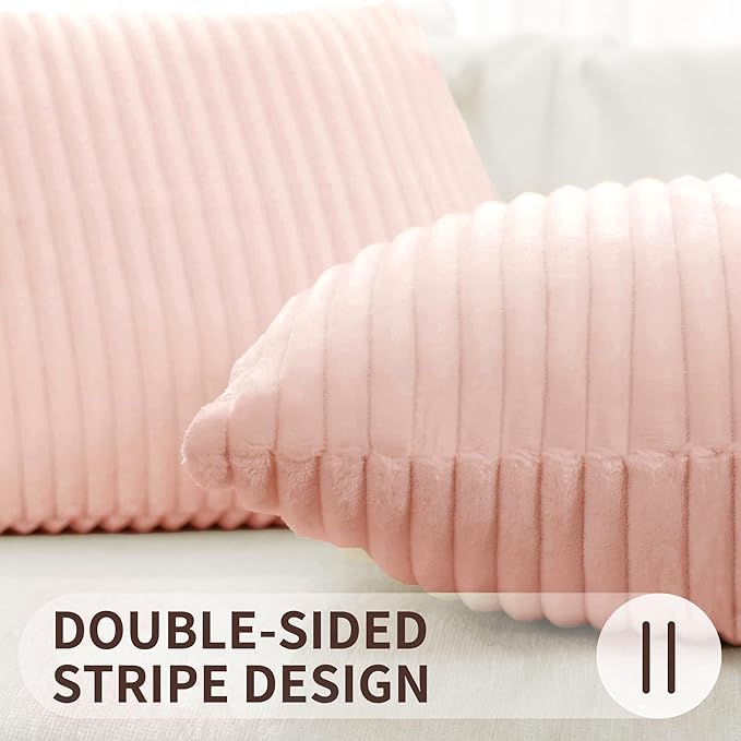 Simmore Decorative Fall Throw Pillow Covers 12x20 Set of 2, Soft Plush Flannel Double-Sided Fluffy Lumbar Pillow Covers for Couch Sofa Living Room, Pink
