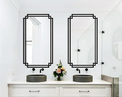 24" x 47" Large Black Mirror for Wall Decor, Elegant Living Room Mirror with Irregular and Rectangular Metal Frame, Modern Bathroom Mirror Above Sink