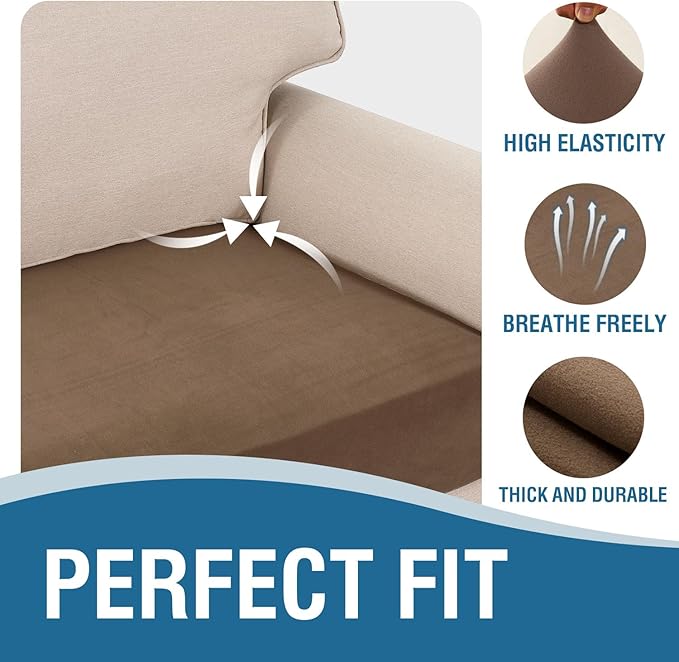 H.VERSAILTEX Fleece 2 Piece Sectional Couch Covers L Shape Stretch Couch Cushion Covers Thick and Soft Sofa Covers for Sectional Sofa Set Washable (2 Seater + 1 Chaise, Camel)