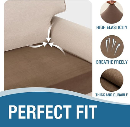 H.VERSAILTEX Fleece 2 Piece Sectional Couch Covers L Shape Stretch Couch Cushion Covers Thick and Soft Sofa Covers for Sectional Sofa Set Washable (2 Seater + 1 Chaise, Camel)