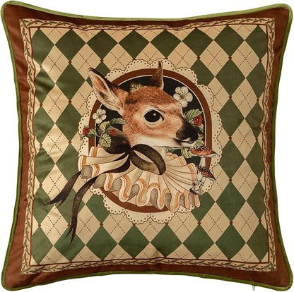 Grandmillennial Checkered Pillow Cover, Velvet Euro Sham Covers Decorative Throw Pillow Covers 18x18 for Couch Sofa Bed Living Room, Christmas & Holiday, Deer Green