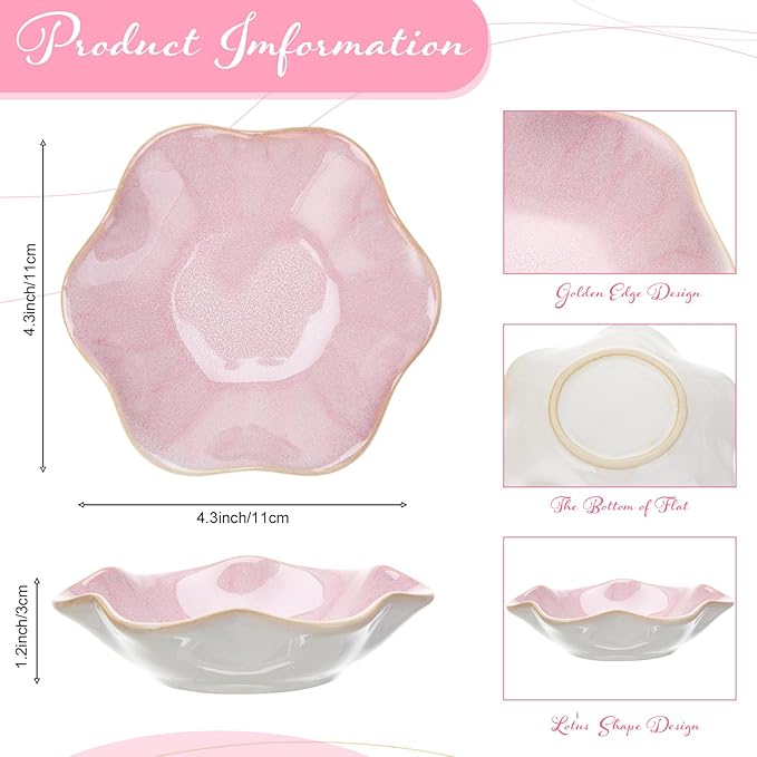 8 Pcs Ceramic Trinket Dish Lotus Leaf Jewelry Tray Small Ring Dish for Earrings, Rings, Jewelry Holder, Key Bowl(White,Pink)