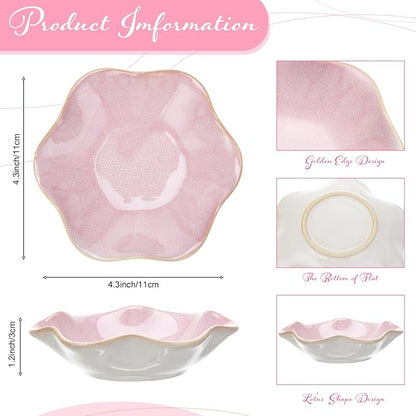 8 Pcs Ceramic Trinket Dish Lotus Leaf Jewelry Tray Small Ring Dish for Earrings, Rings, Jewelry Holder, Key Bowl(White,Pink)