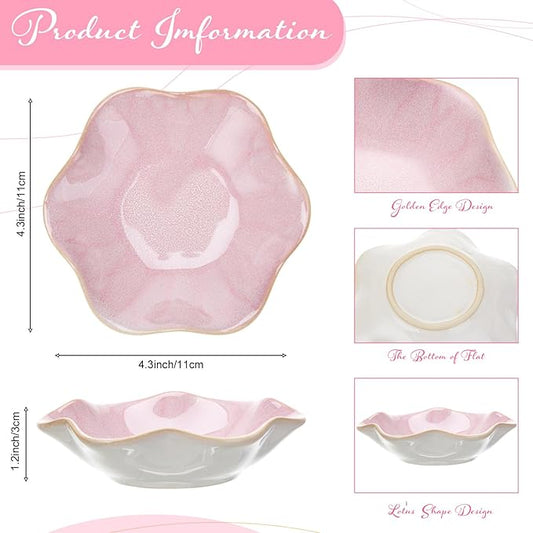 8 Pcs Ceramic Trinket Dish Lotus Leaf Jewelry Tray Small Ring Dish for Earrings, Rings, Jewelry Holder, Key Bowl(White,Pink)